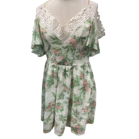 Disney Princess Lace Floral Dress With Crochet Trim Off Shoulder Girls Large - Picture 1 of 5